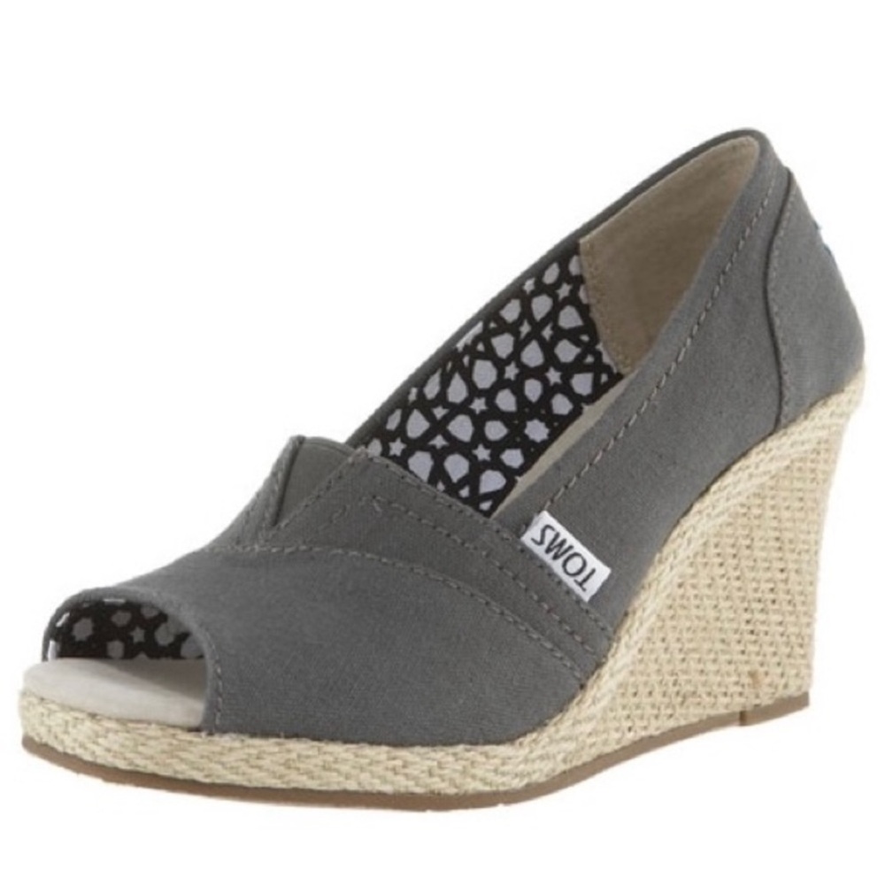 TOMS Calypso Grey Peep Toe Espadrille
Wedge Canvas Sandals Heels
Size 10 W